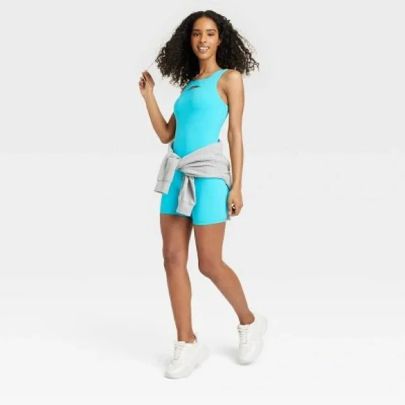 NWT JoyLab Women's Cut-Out Bodysuit unitard Wave Blue - Picture 3 of 7